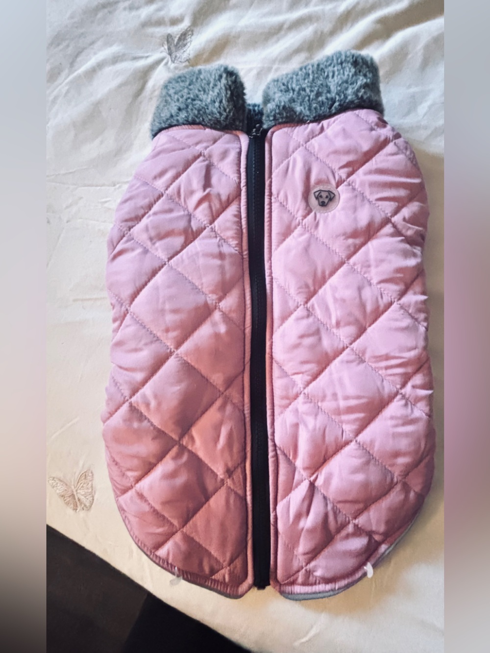 One Paw Quilted Pink Dog Jacket with Sherpa Collar - Unbranded